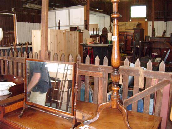 Mahogany torchere and an oak toilet mirror